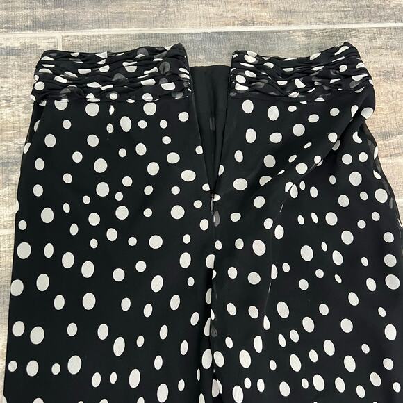 Vintage Carlisle 100% Silk Polka Dot Wide Leg Pants with Belt Black White Size 4 - Picture 8 of 14